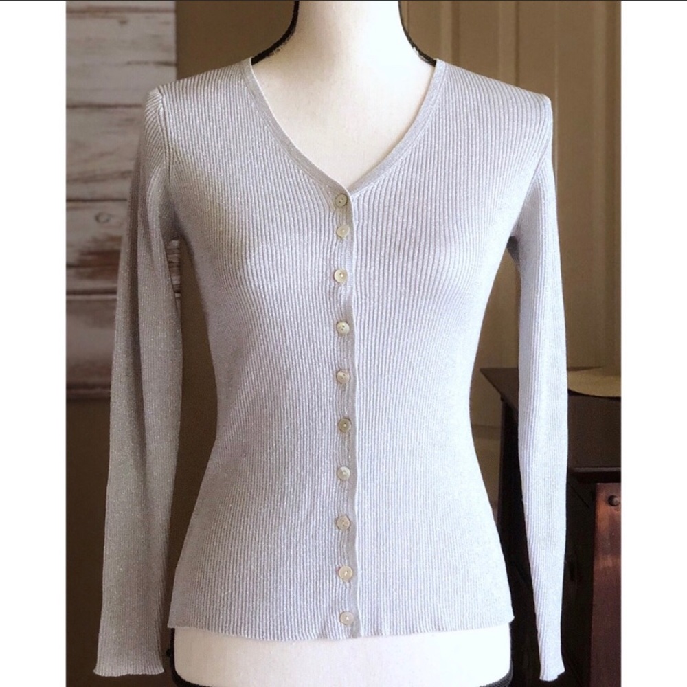 Silver V Neck Cardigan S